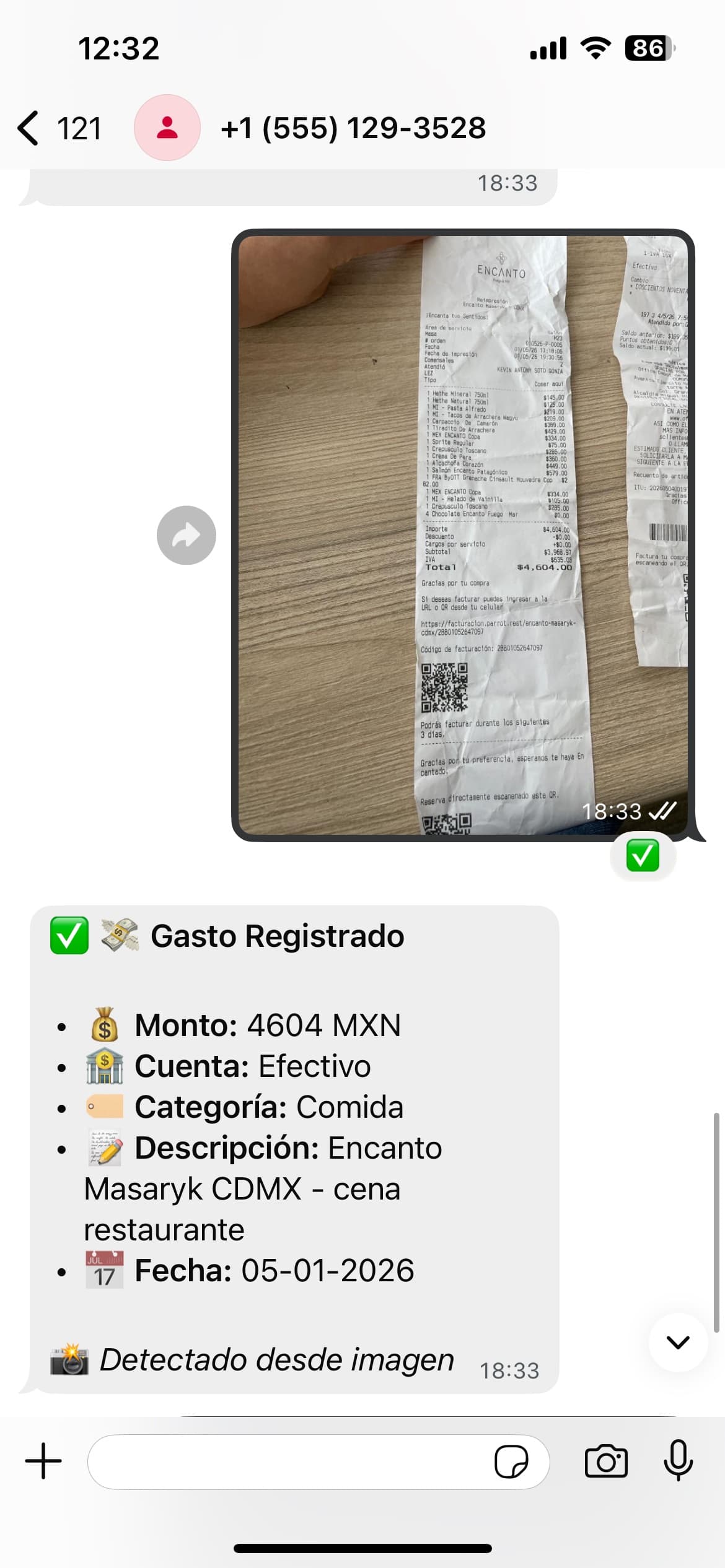 Fini leyendo la foto de un recibo y registrando el gasto al instante
